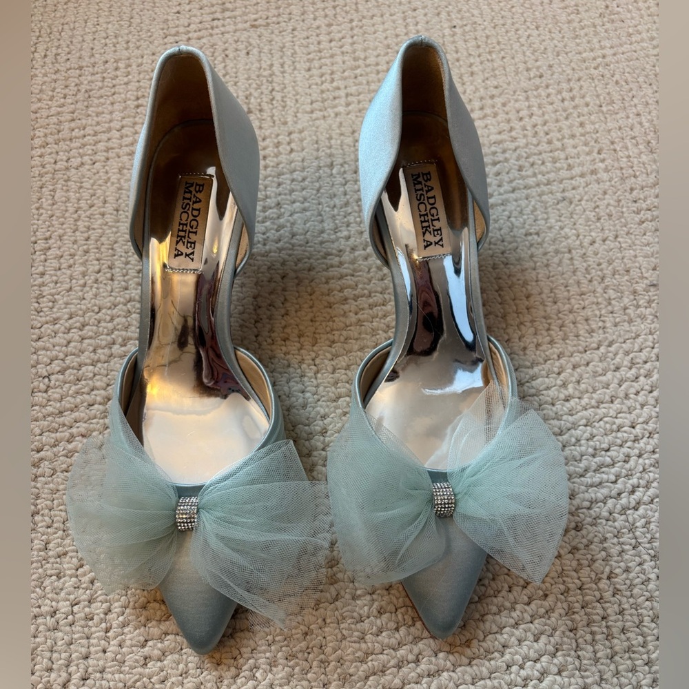 Badgley Mischka Light Blue Heels with Tulle Bow